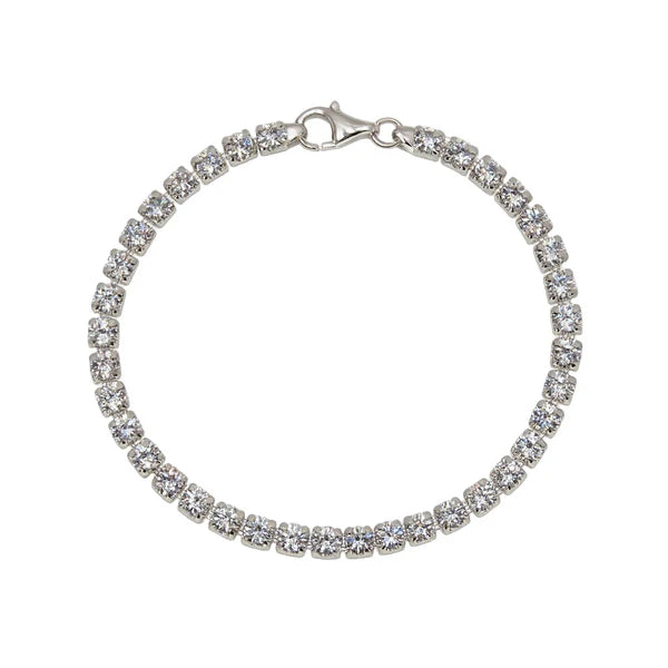 925 Sterling Silver 4mm Tennis Square Clear CZ Bracelet 7 Inches