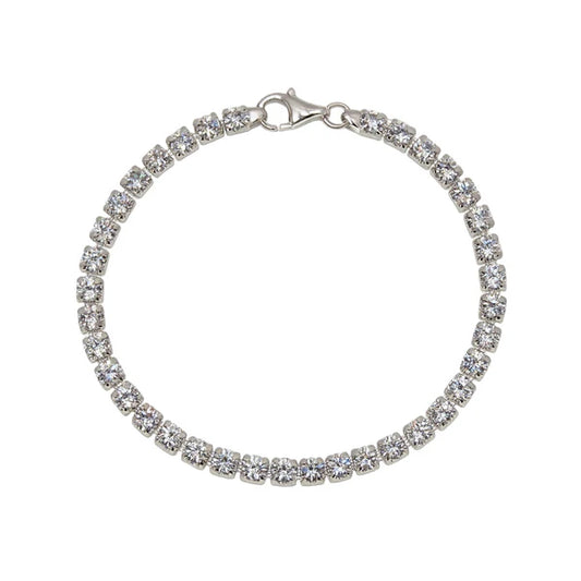 925 Sterling Silver 4mm Tennis Square Clear CZ Bracelet 7 Inches