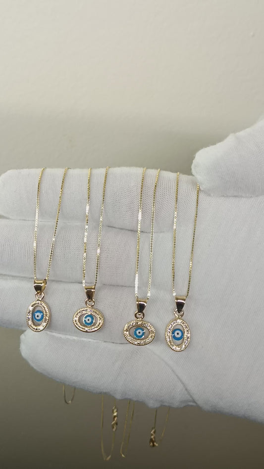 10K Gold Box Chain 18" and 14k Eye Pendant