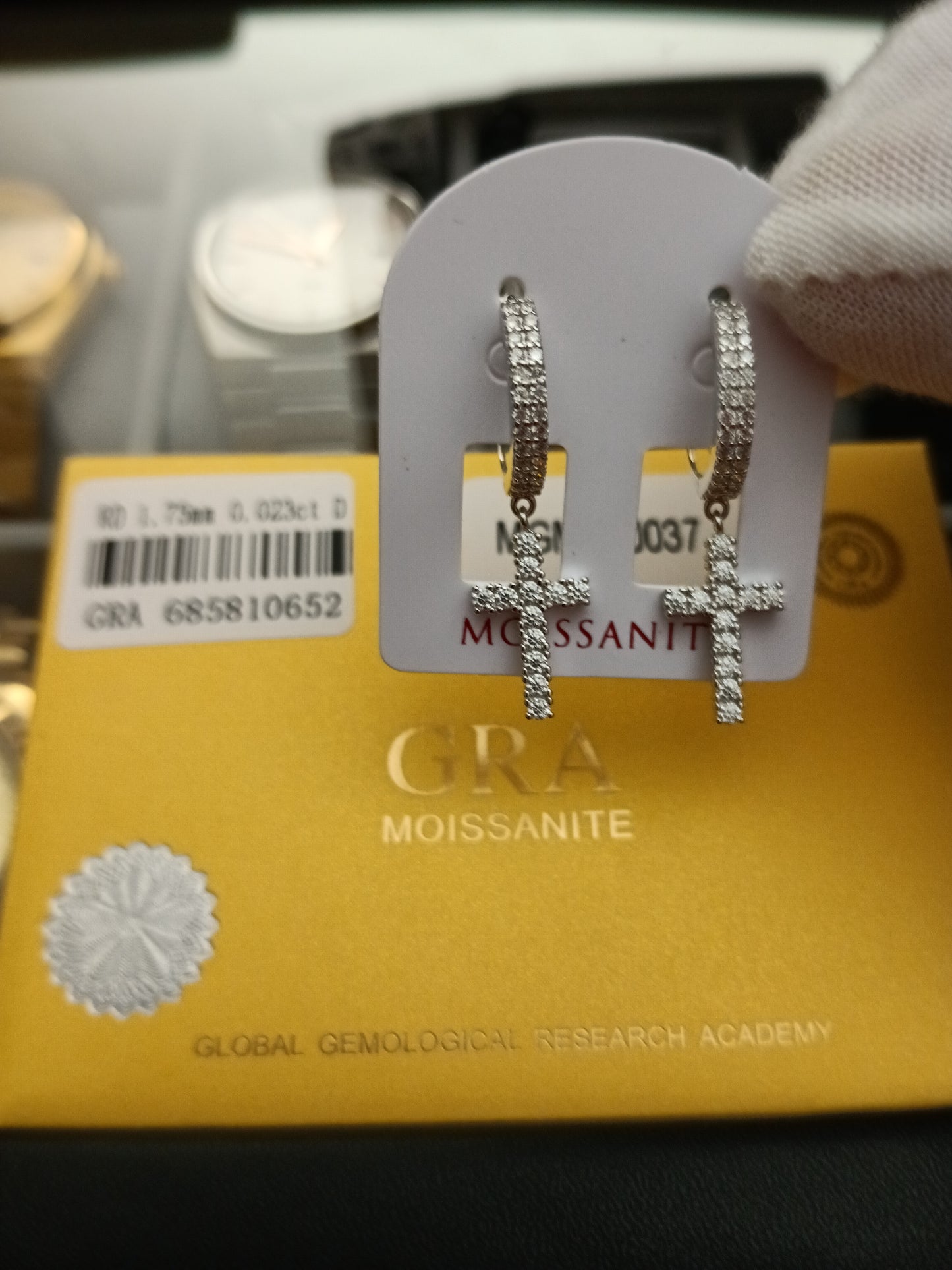 925 Sterling Silver Rhodium Plated Moissanite Cross Hoop Earring